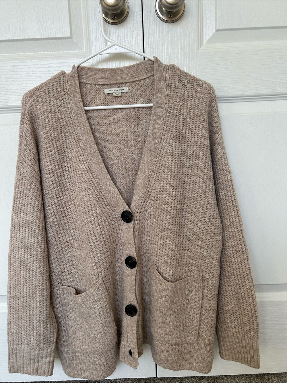 American Eagle Outfitters Taupe Button-Front Knit Cardigan Sweater